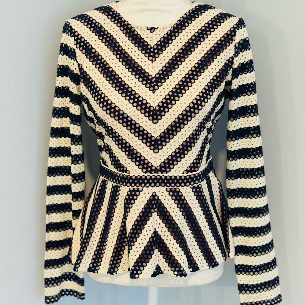 BCBGMaxAzria Navy and Cream Chevron Blouse